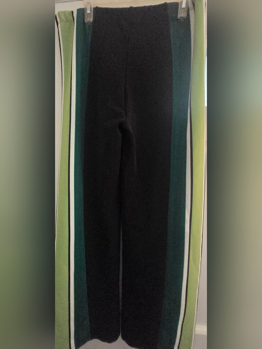 Marc Bouwer Pull On Black Wide-Leg Knit Pants with Green Side Stripes
